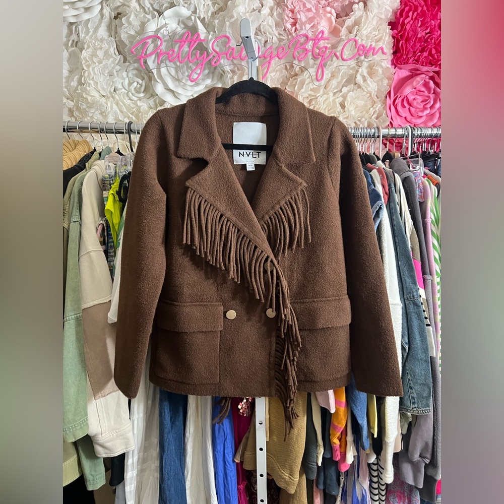 Anthropologie NVLT Knit Fringe Blazer Coatigan, MED NWOT - Picture 5 of 7